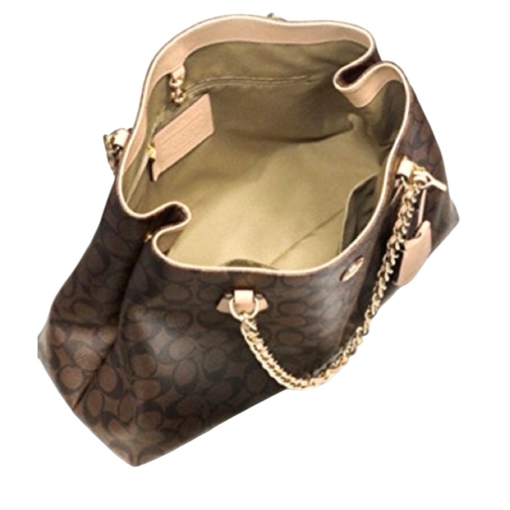Coach Peyton Signature Chain Tote Brown Tan Canvas Gold Hardware - Picture 3 of 10